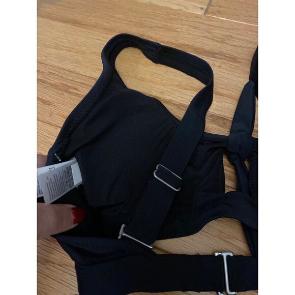 NWT Old Navy women's black open tied front strappy swim bikini top size small - Picture 4 of 5